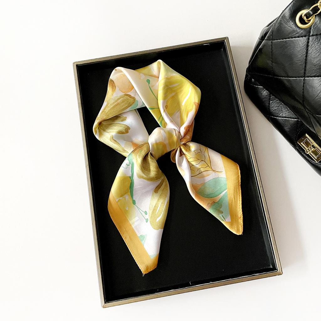 French thin small square scarf silk scarf women's spring new neck scarf temperament light luxury decorative scarf neck protection wholesale