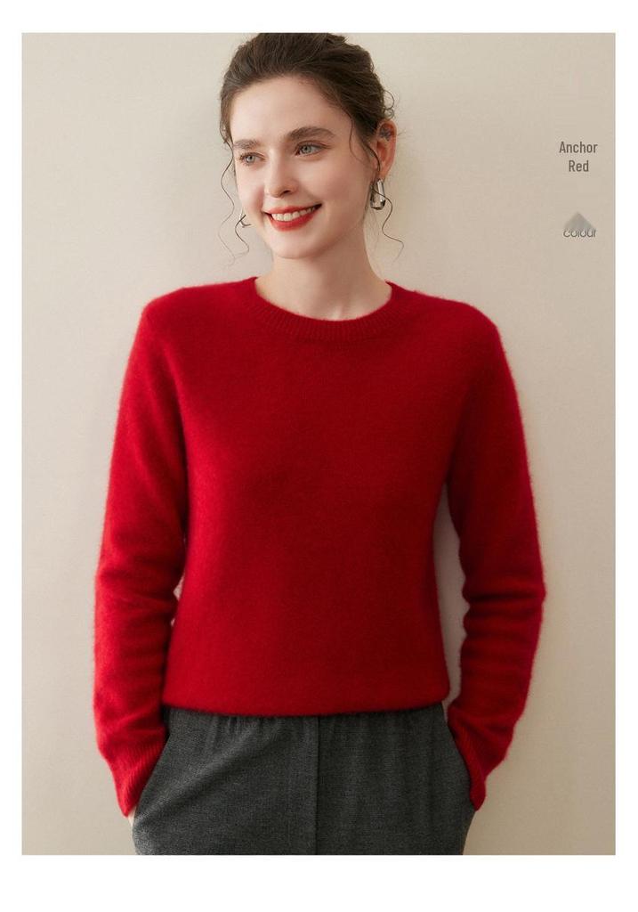 Women's Cashmere Round Neck Solid Color Breathable Knit Pullover Sweater