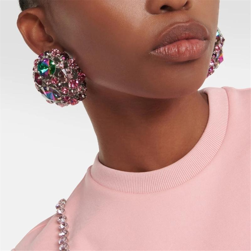 Elegant Round Crystal Ear Clips Colorful Rhinestone Earrings Stylish Non Pierced Ear Rings for Women Christmas Gift