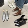 Fashion Women Pointed Ankle Boots Mid Heels Pointed Leather Sexy Chelsea Boots Trend Design Winter New Pumps Designer Short Botas Mujer
