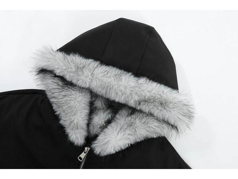 Polar Wolf Men's Winter Jacket - Heavyweight, Hooded with Large Fur Collar, Thick Velvet Lining, Cotton Outerwear