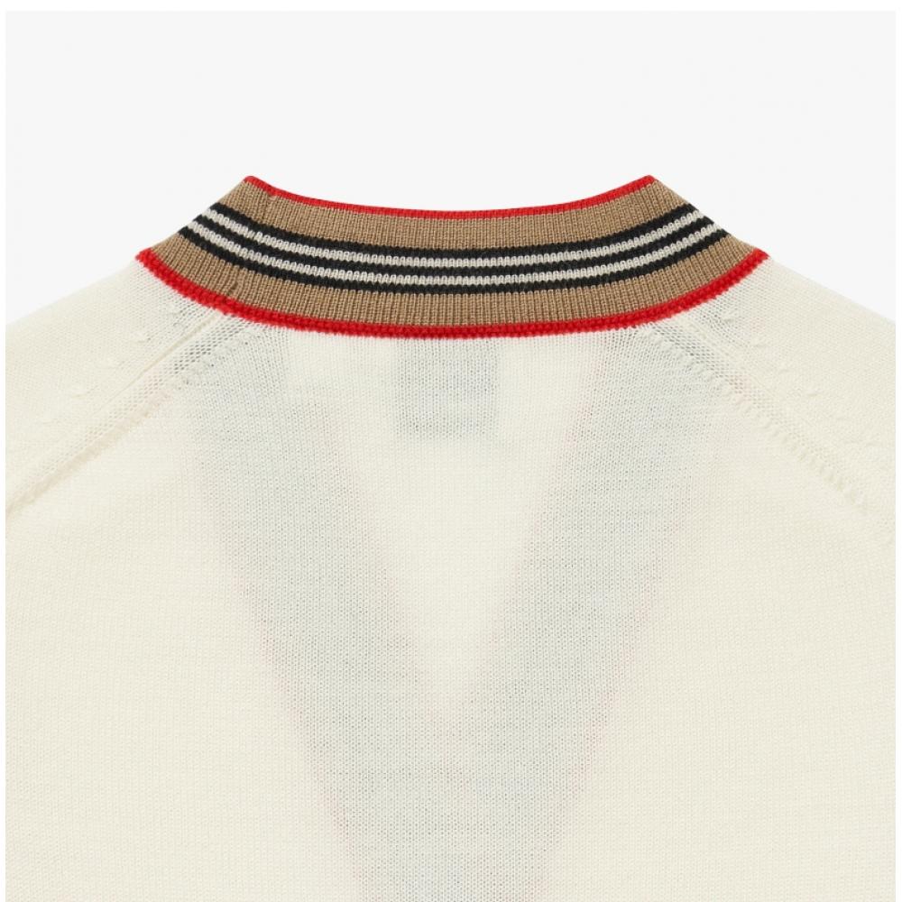 Burberry 8054222 A1452 Icon Stripe Trim Wool Kids Cardigan