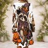 Women Criss Cross V Neck Long Sleeve Halloween Raccoon Witch Pumpkin Print Curved Hem Dress