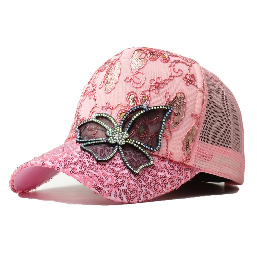 Northwood Summer Women Sequined Rhinestones Butterflies Baseball Caps Girls Sunoutdoor Breathable Sunshade Mesh Hats