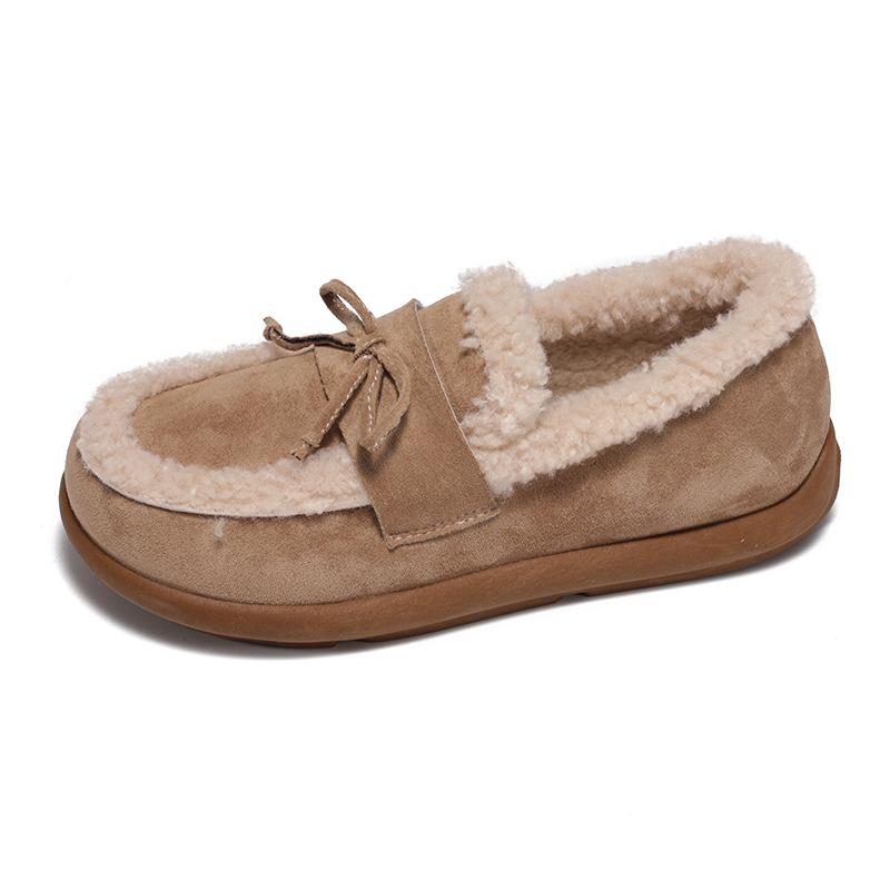 

Flat Shoes Winter New Round Toe Scrub Fleece Slip-on Plush Soft Sole Anti-slip Wear-resistant Cotton Shoes 40 хакі