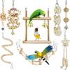 Set di 8 Giochi per Uccelli Legno Naturale Altalena Masticabili Appesi per Pappagallini Cocorite Calopsitte Inseparabili Accessori Gabbia Colore Legno