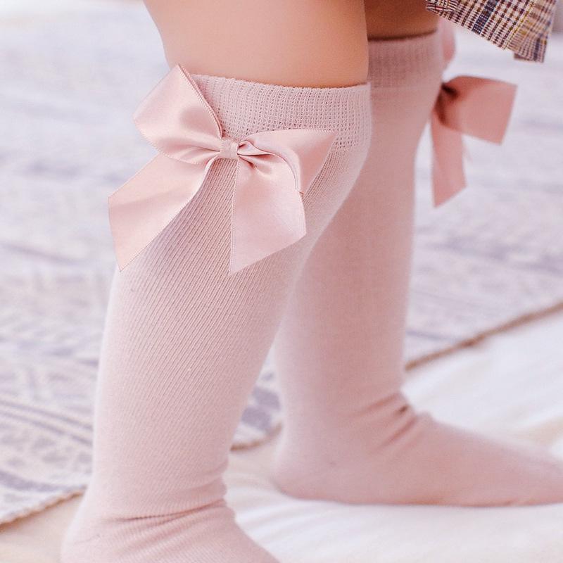 Spanish Style Bow Knee-High Socks for Girls - Lolita Cotton Princess Socks with Loose Cuff