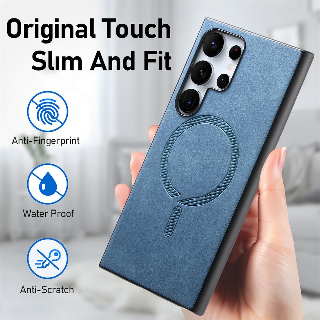 Für Samsung Galaxy S23 Ultra Leder-Rückseite Kompatibel mit MagSafe Hautgefühl Handyhülle