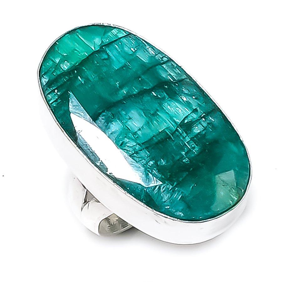 Natural Green Jade Gemstone 925 Sterling Silver Jewelry Ring Size 6.5 ETC-14110