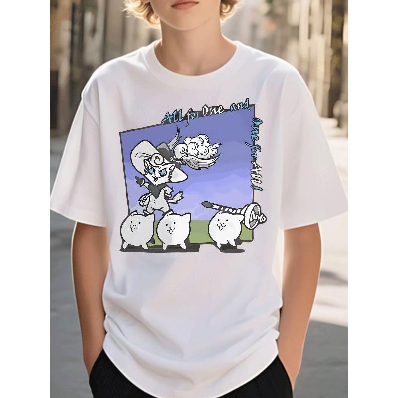 Taglie Europee T-shirt Estiva a Maniche Corte per Bambini, Top con Stampa Cartone Animato per Ragazzi, Caratterizzato da un Design Carino, Adatto per Uscite e Quotidiano