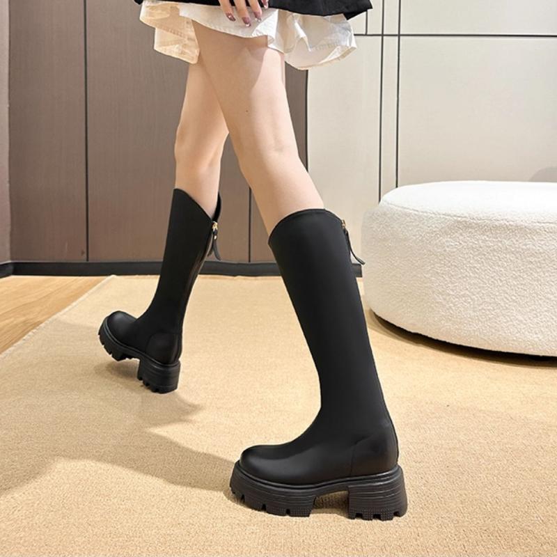 Winter Platform Height Increase Woman Knight High Boots Concise Thick Heel Shoes Stretch Slim Long Booties  De Muje