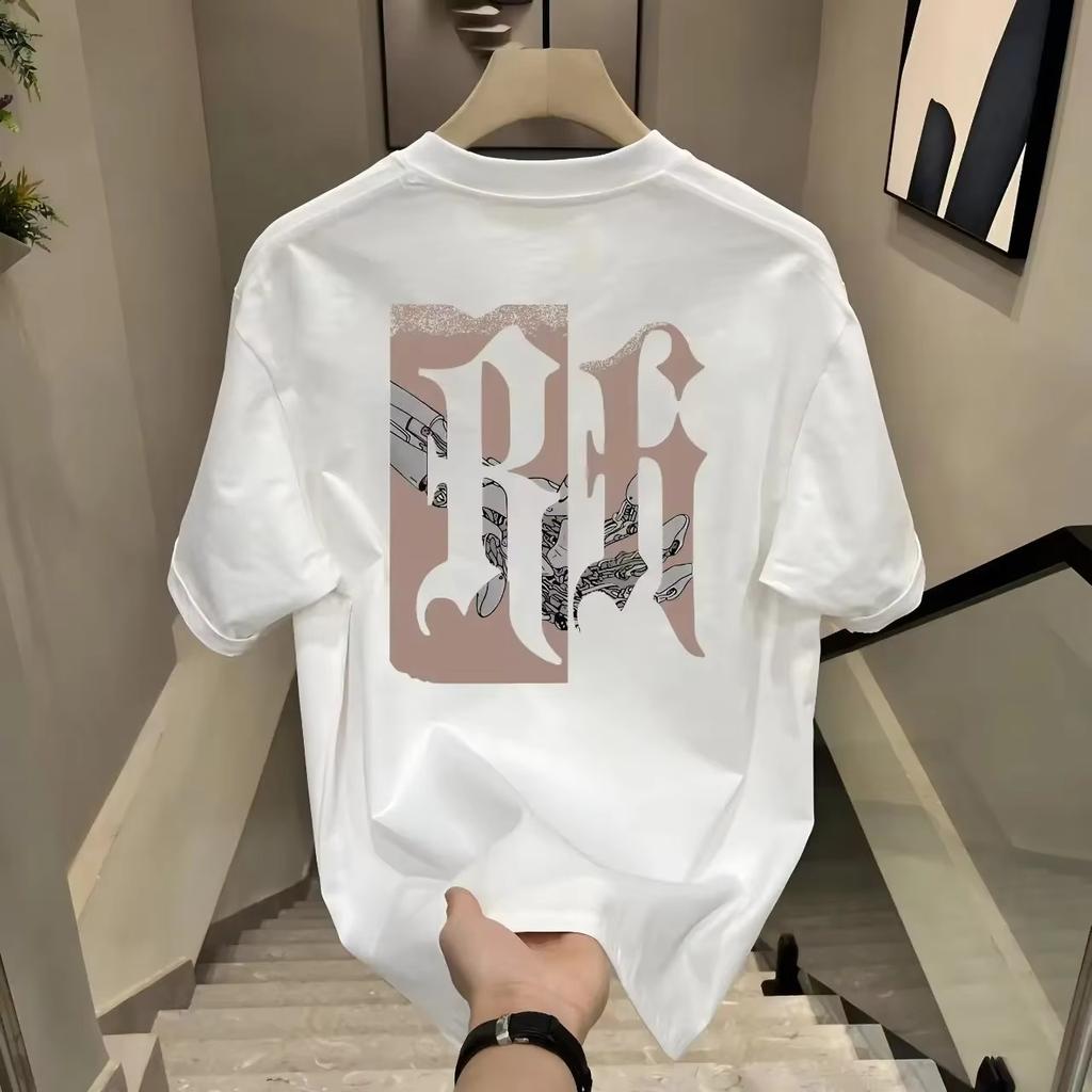 Summer Over Size Ins Printed Pure Cotton T-Shirt Comfortable Breathable and Elastic Sleeve Trendy Casual Tees for Sports