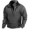 Men Autumn Winter Solid Color Sweatshirt Stand Collar Zipper Half Placket Pullover Long Sleeve Windproof Warm Outdoor Hunting Tops