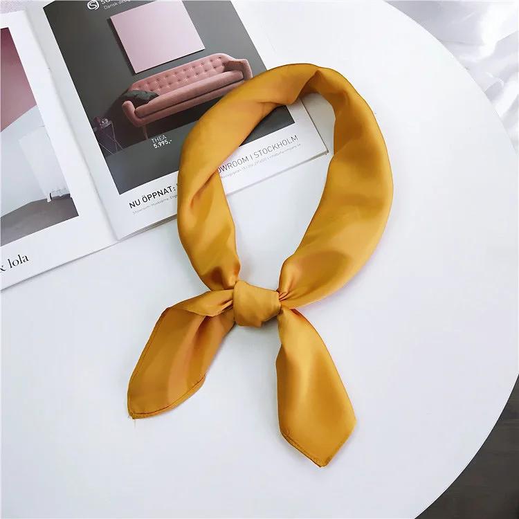 Fashion Solid Kerchief Women Head Scarf For Hair Pink Green White Silk Neck Scarfs Female 70Cm*70Cm Square Bandanas Lady Scarves