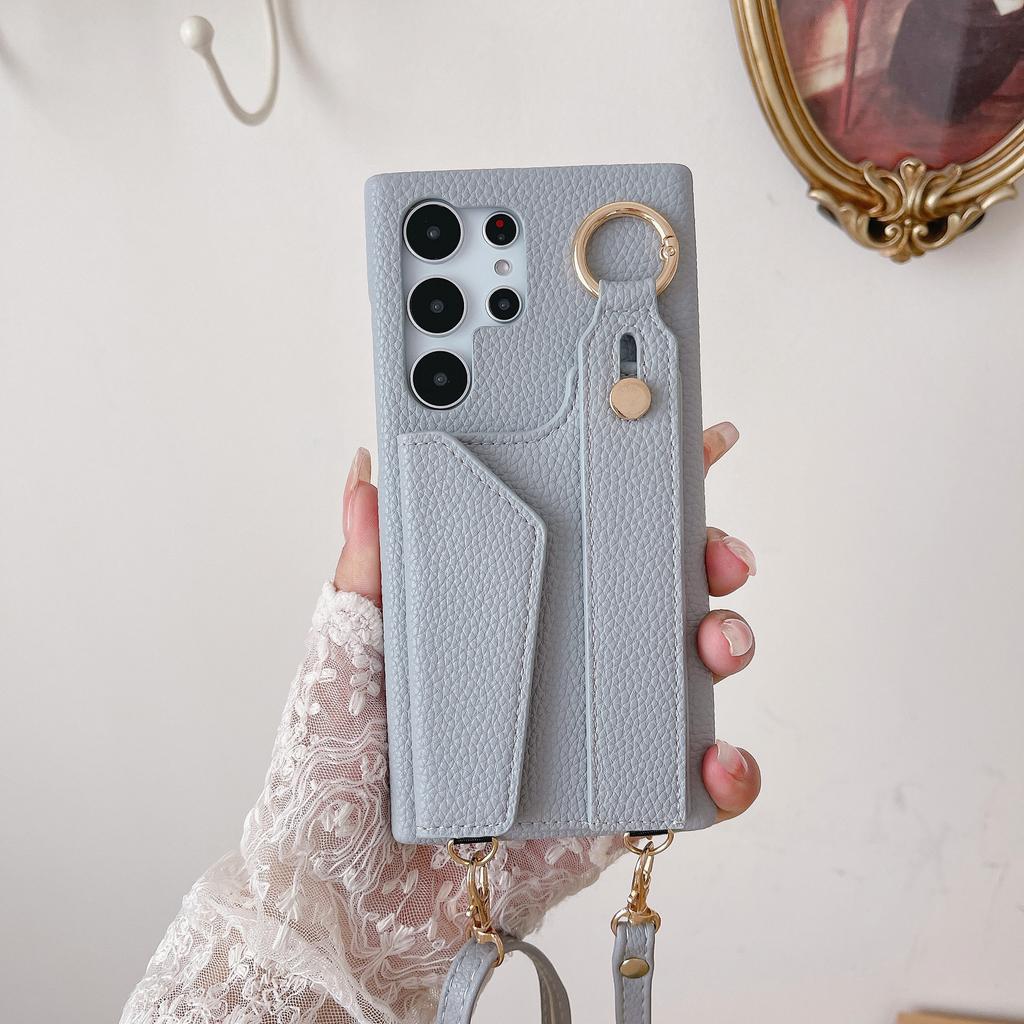 Portefeuille à bandoulière avec dragonne et couverture en cuir pour Samsung Galaxy S23 S22 Ultra Plus A54 A53 5G Fente pour cartes Anneau Lanière Étui de téléphone