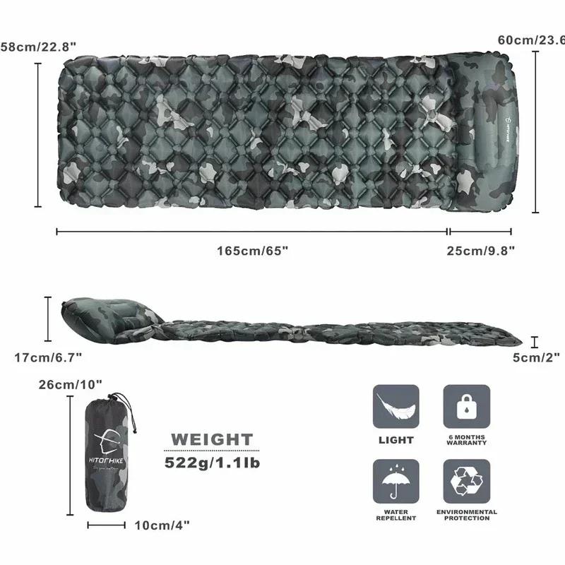 Outdoor Camping Inflatable Mattress Cushion Outdoor Camp Picnic Tent Sleep Pad Ultralight Air Mat Built In Inflator Pump Hiking