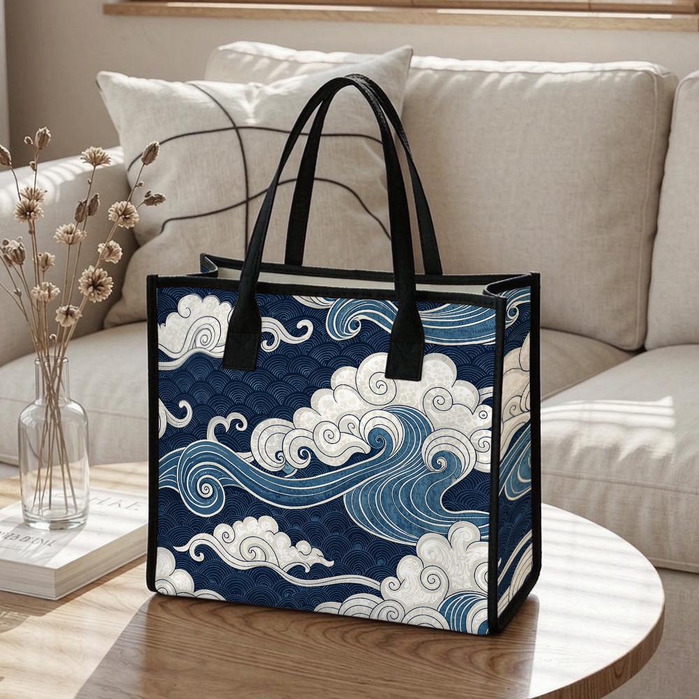 Vintage Wave Pattern Tote Bag Portable Casual Daily Shopping Shoulder Bag