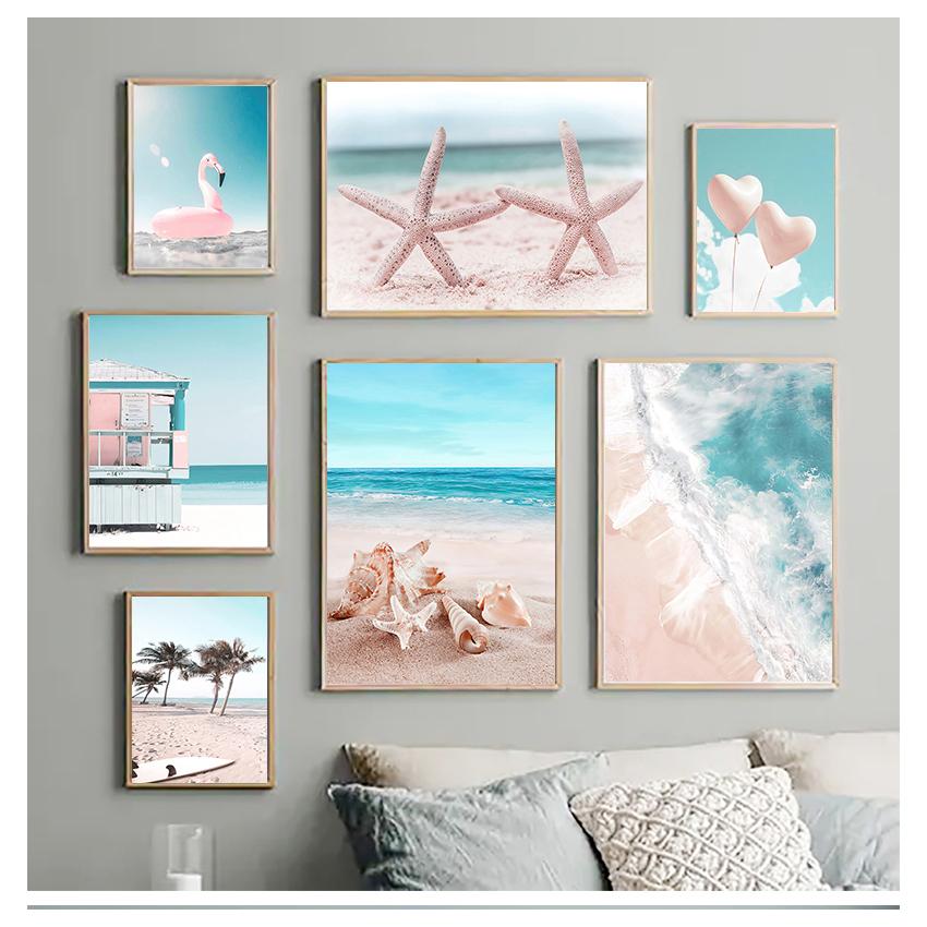Flamingo Wall Art Canvas Painting Nordic Posters And Prints Pictures For Living Room Tropical Sea Beach Starfish Surfboard