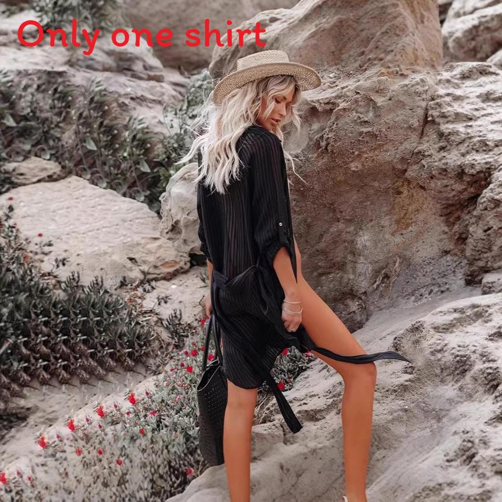 Polyester Beach Shirt With Long Sleeves For Summer Vacation And Sun Protection