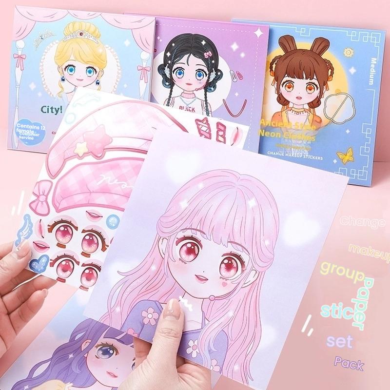 1 Set Girls Cartoon Princess Make A Face Stickers Reusable Handicrafts Creative Kids Decals Puzzle Sticker Toy