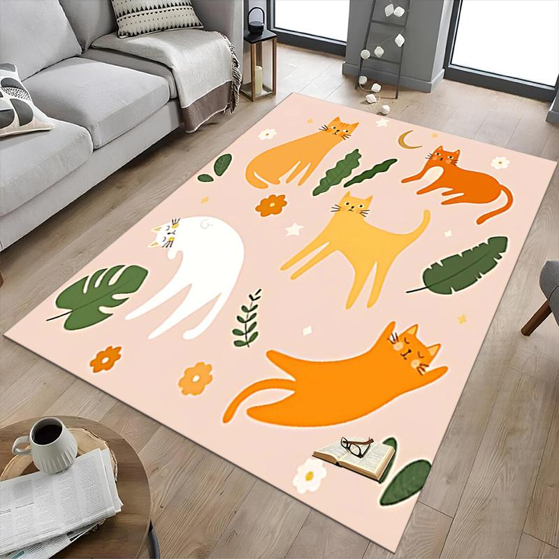 1pc Cats, Nature Area Rug Soft Flannel Floor Mat for Living Room, Bedroom and Carpet, Sofa Coffee Table Floor Mat, Decorative Rug q45
