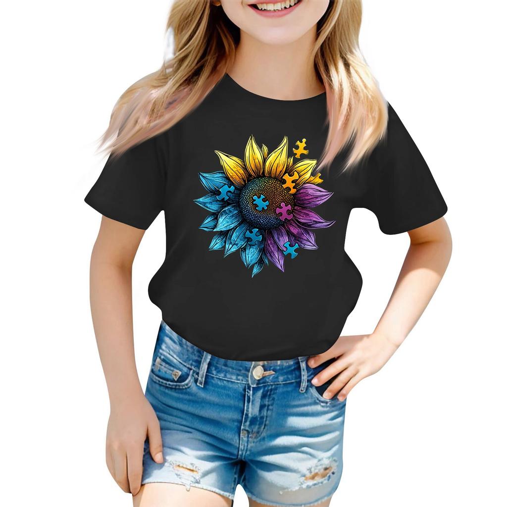Child Casual Daily Round Neck Printed Short Sleeved T-shirt Letter Top