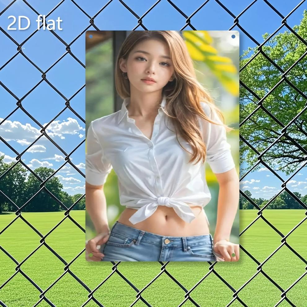 RETRO Metal Wall Art, Vintage Iron Decor Woman In Jeans & Shirt, Home Garden Outdoor Weather-Resistant Hanging Decor