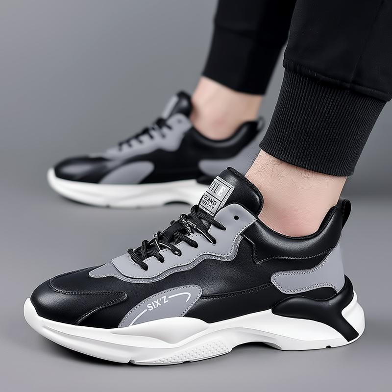 

Модные мужские кроссовки весна-осень из кожи на шнуровке черного цвета для увеличения роста, толстая подошва, повседневная обувь для молодых мужчин, мужские кроссовки 10 чёрный