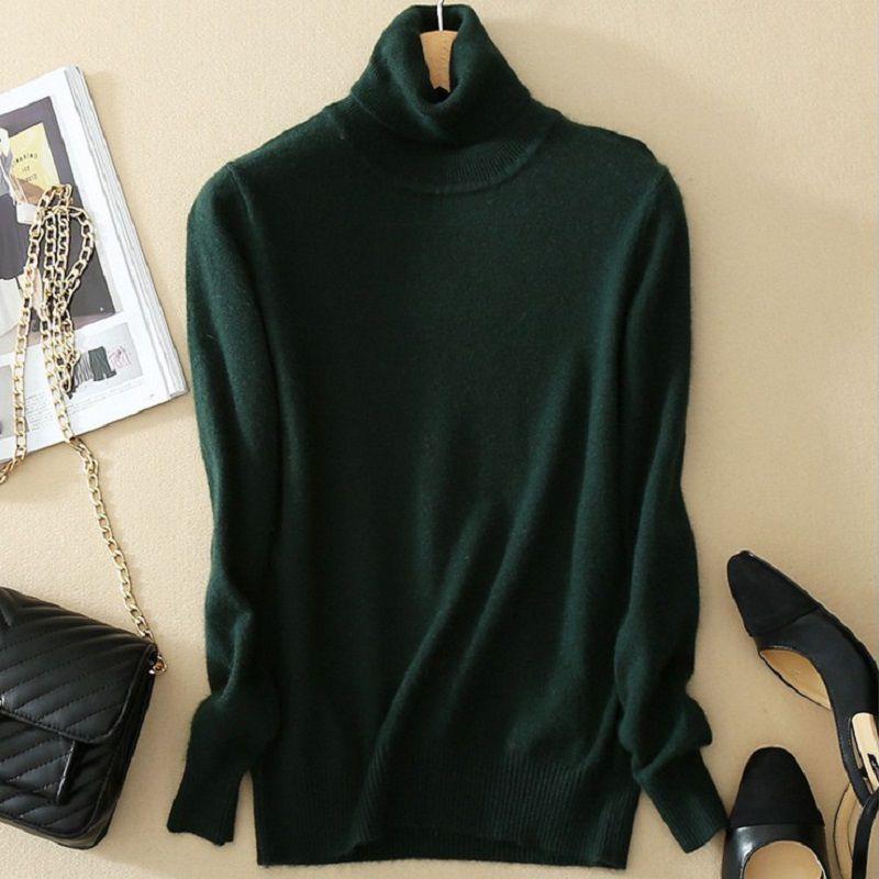 Women's Winter Slim Sweater Knit Turtleneck Soft Cashmere Wool Long Sleeve Pullover
