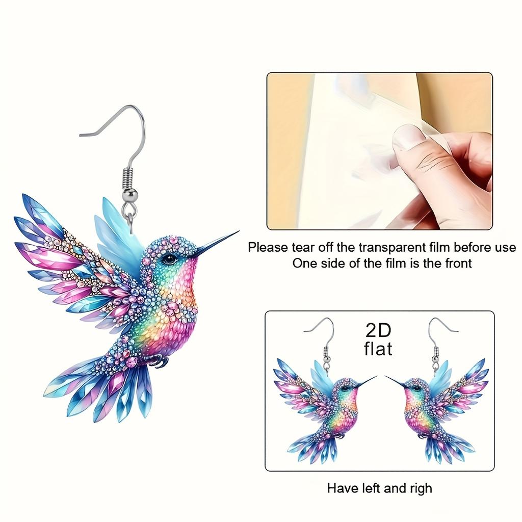 Boucles d'oreilles colibri charmantes - Pendentif en acrylique, convient pour un usage quotidien et les fêtes Design élégant et mignon Sans plumes Cadeau créatif pour le festival du printemps