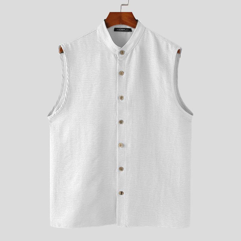INCERUN Menn Ermeløse topper Sommer Buttons Up Casual Tanks Vest
