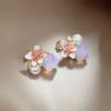 Vintage Oil Painting Flower Stud Earrings for Women Exquisite Metal Peach Blossom Earrings Jewelry Gifts Daily Fancy Accessories