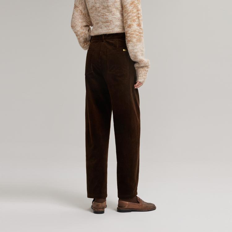 ELLE French Style High-End Solid Color Corduroy Mid-Rise Straight Leg Casual Pants Women bottoms Brown EK40009