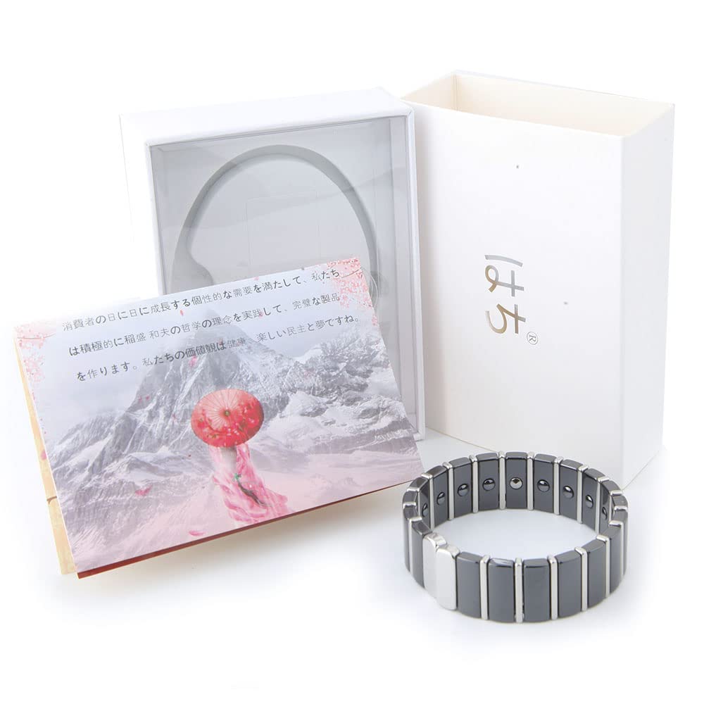 Germanium Bracelet Ceramic Bangle Hematite Magnetic Bangle Static Elimination Bracelet Health Accessory [Hachi] Men's (19.5cm, Black)