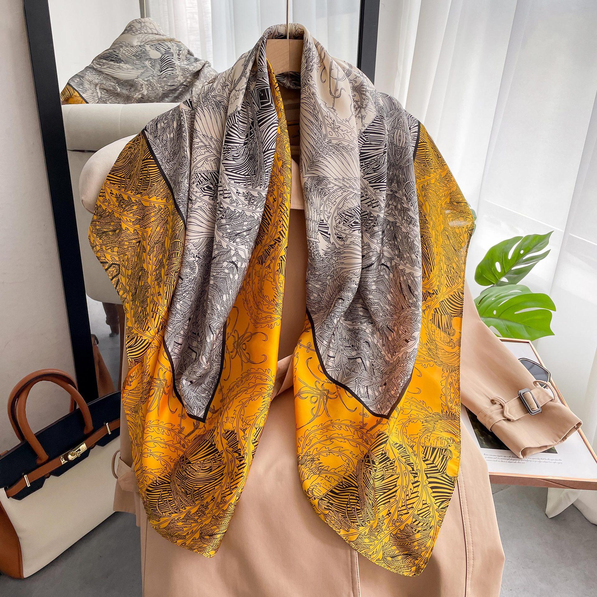 

Высококачественные роскошные шелковые шарфы, повязка на голову, шарфы, шейный шарф для женщин, шелковый шарф с цепочкой, женская декоративная шаль 110*110cm жёлтый
