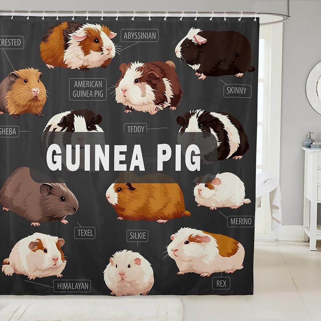 Urocza zasłona prysznicowa dla świnki morskiej do kabin prysznicowych i wanien Łazienkowych Kreskówka Urocze Zwierzątko Zasłona do Wanny Wystrój Pomieszczenia - Motyw Zwierzęcy