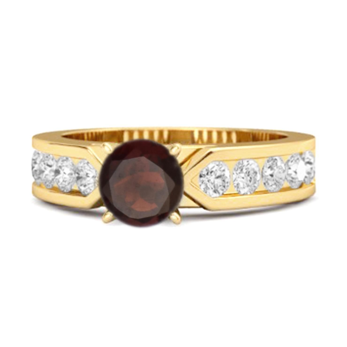 Garnet Round Solitaire Statement Ring - 925 Sterling Silver Gold Vermeil 10 жёлтый