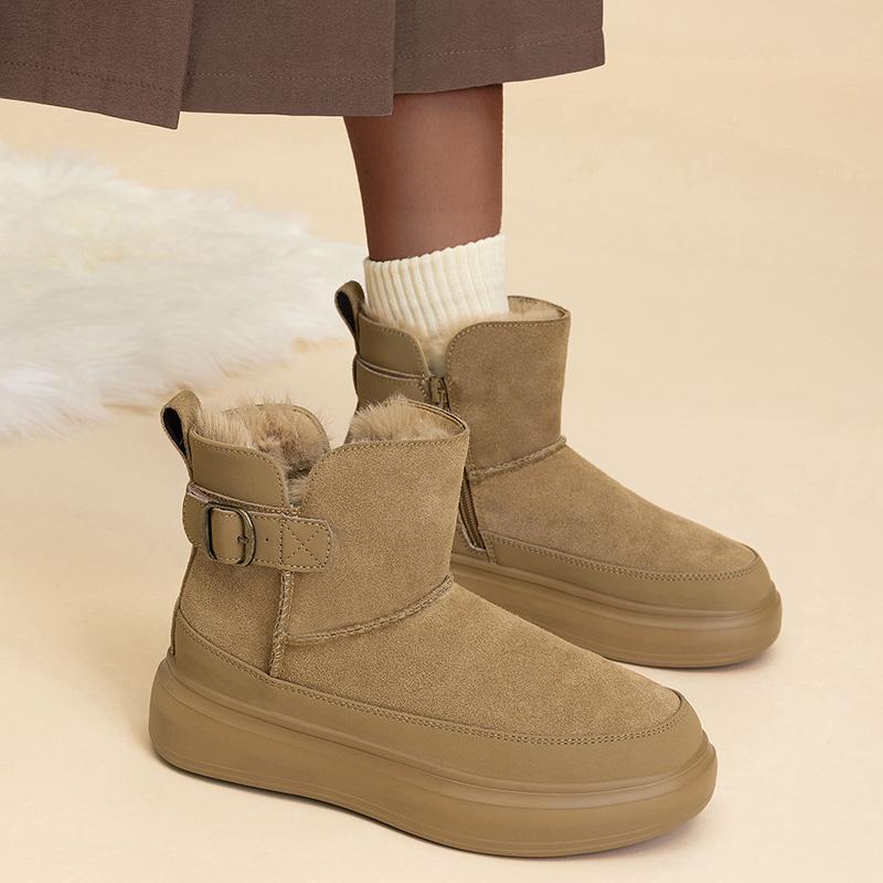 TUINANLE Thick Soled Short Sleeved Snow Boots for Women Versatile with Thick Fleece and Anti Slip Warm Cotton Shoes