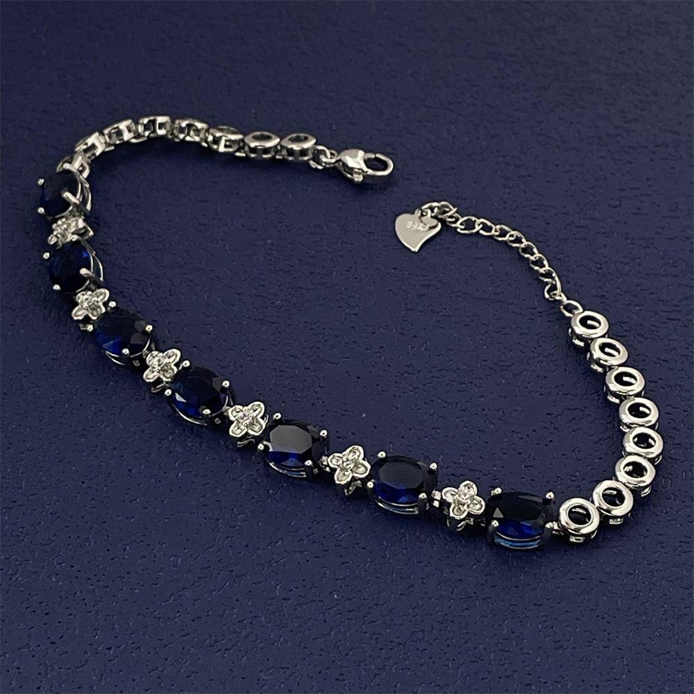 925 Sterling Silver Bracelet Blue Gemstone Light Luxury Bracelet Crystal Bracelet Ladies Light Luxury Birthday Jewelry Gift