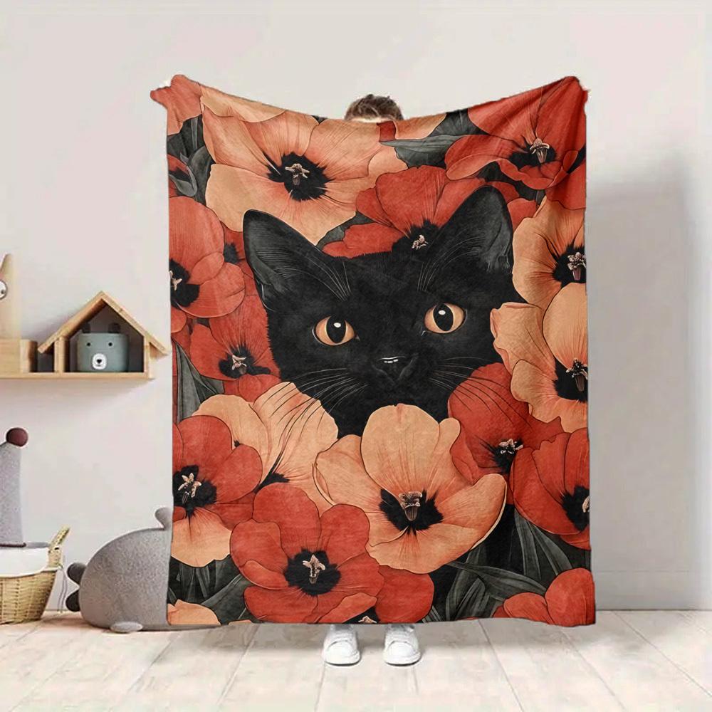 1PC Black Cat Print Blanket, Throw For Sofa, Bed, Travel, Printing Blanket With Soft And Warm Fabric Yy250918206