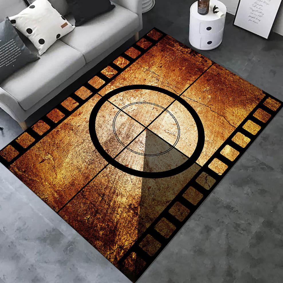 1pc Movie Countdown Pattern Non-Slip Area Rug - Crystal Velvet, Vintage Film Design with Golden Spool & Clapper Board,