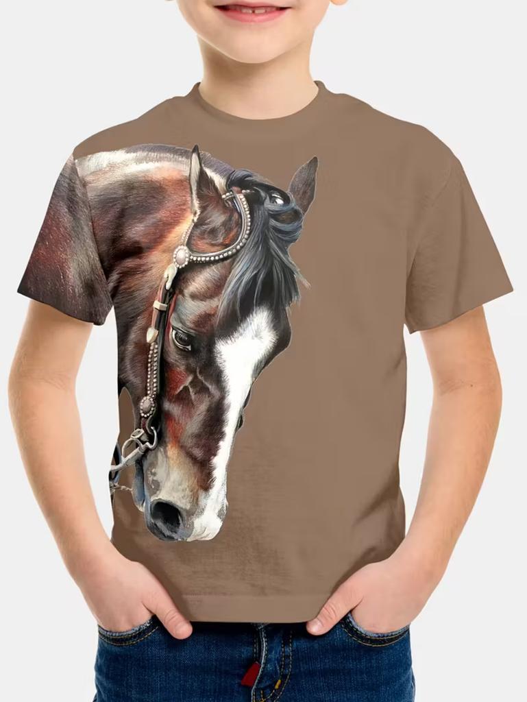 Children's Clothing Boys T-Shirt 3D Horse Print Short Sleeve Fashion Kids Summer Clothes Casual Child Girls Clothing O-Neck Tops