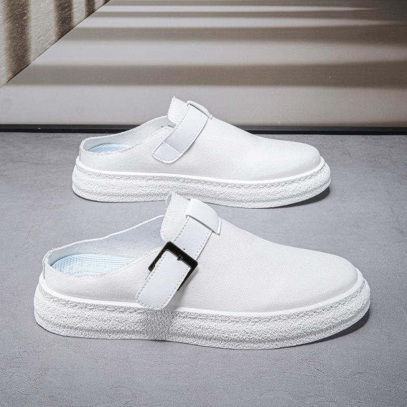 Fashion Mens Bag Head Half Slippers 2025 Summer New Canvas Flat-Bottomed Casual Shoes Trendy Mens Slippers Light Comfortable Men Sandals