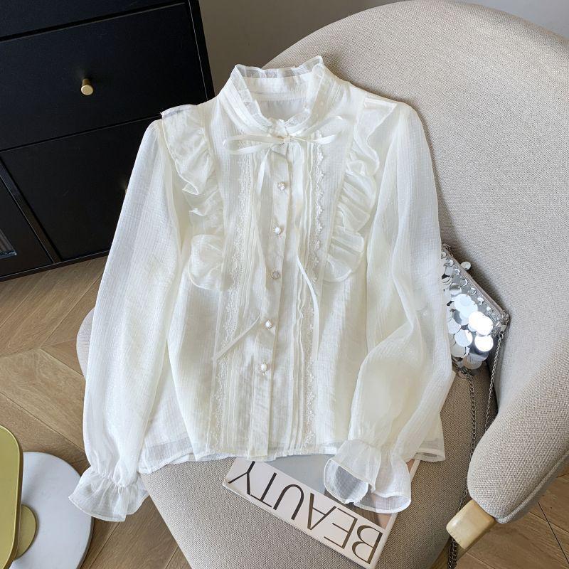 2026 Spring French Court Style Lace Chiffon Top for Women
