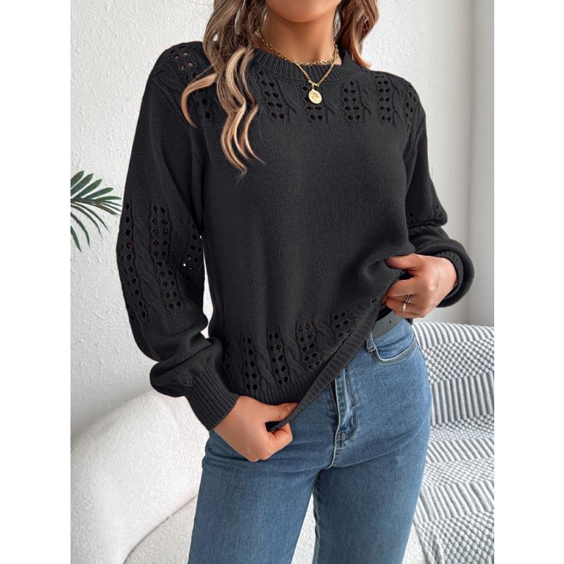 סוודר פולאובר קז'ואלי בצבע אחיד עם שרוולי פנס חלולים לסתיו ולחורף