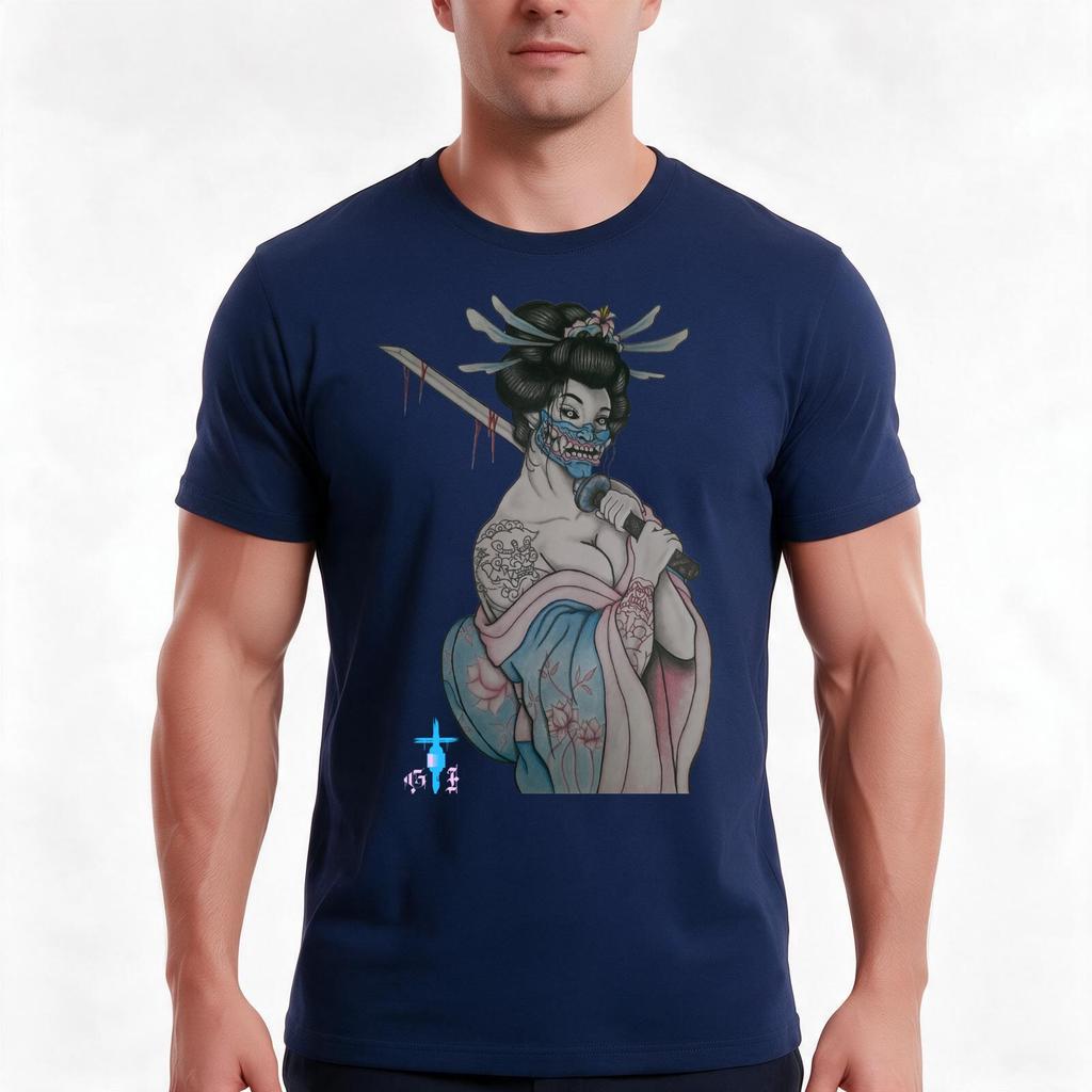 Geisha Undead Tshirt Summer Casual Cotton Tee Oversized Streetwear Tops Vintage Graphic Print Loose Fit Short Sleeve