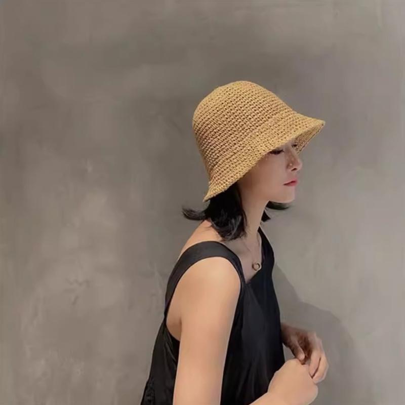 Natural Straw Summer Hat Packable Travel Handwoven Bucket Caps Sun Protection Beach Accessory
