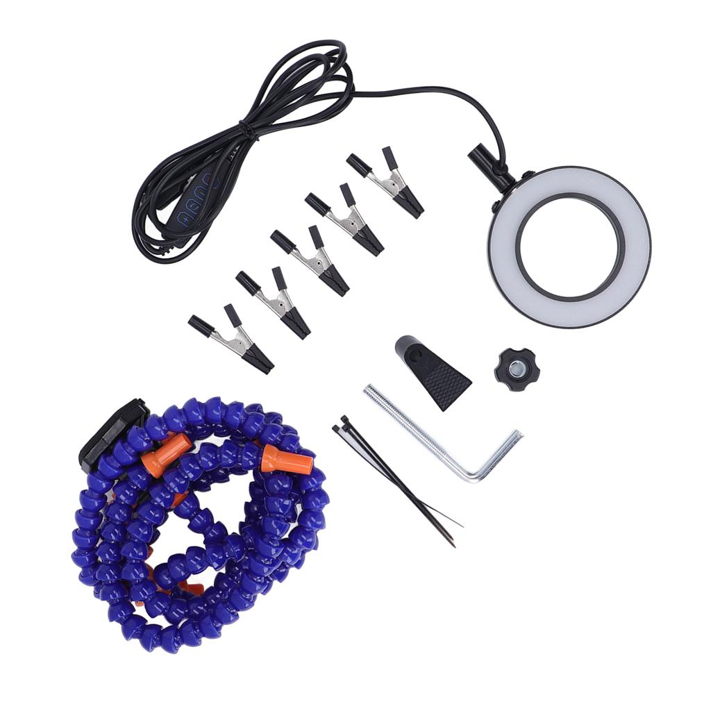 Soldering Helping Hand 5 Jaws 3X USB Magnifier ABS Flexible Arms Light Soldering Station Blue