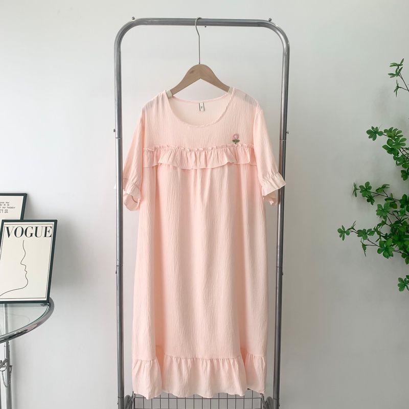 Nightdress Women with Chest Pad Fashion Tape Summer Short Sleeve Loose Princess Style Lace Pajamas Sweet Elegant Homewear