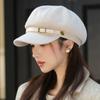 Korean Autumn Pu Leather Button Duck Tongue Beret Hat for Women Navy Style Fashion High End Look Small Versatile Octagonal Hat